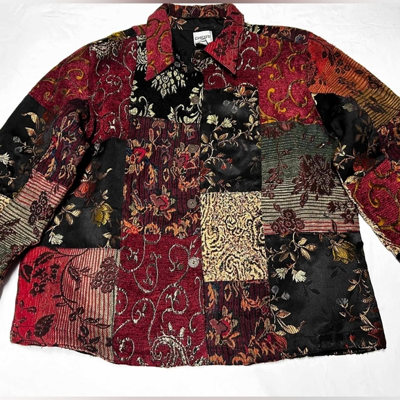 Chico's Jackets & Blazers - Chicos Tapestry Jacket Patchwork Dressy Embroidered Beaded Womens Large